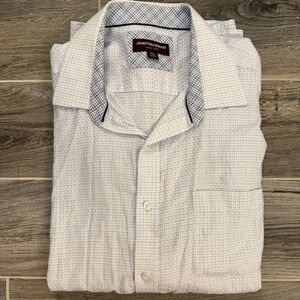 Johnston & Murphy Button Up Shirt Men's XXL White Blue Check Preppy